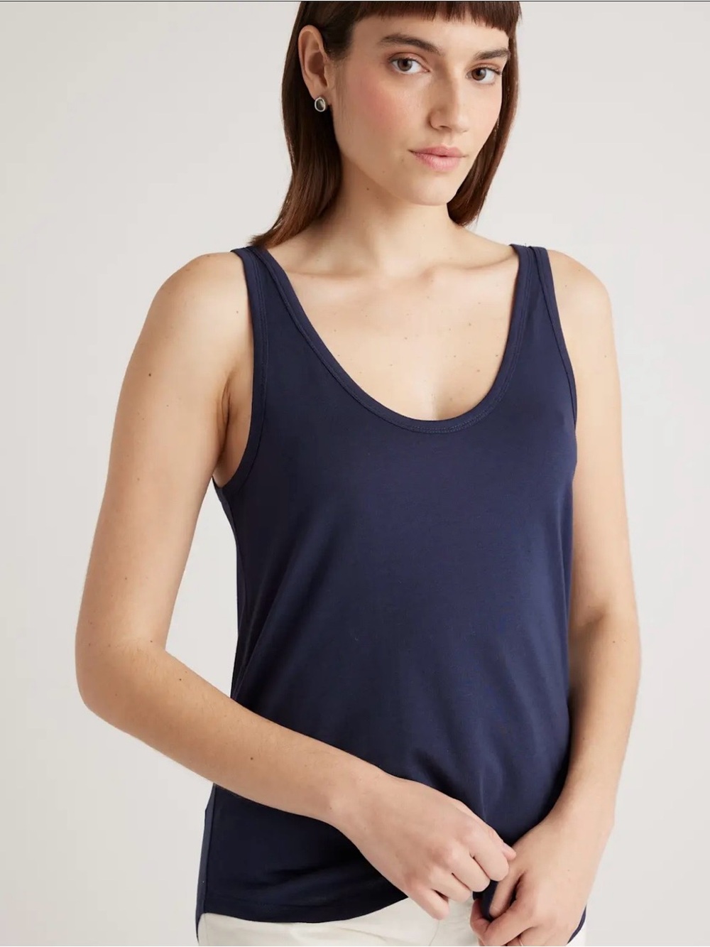 Quince Cotton Modal Double Scoop Neck Tank Navy New with tags